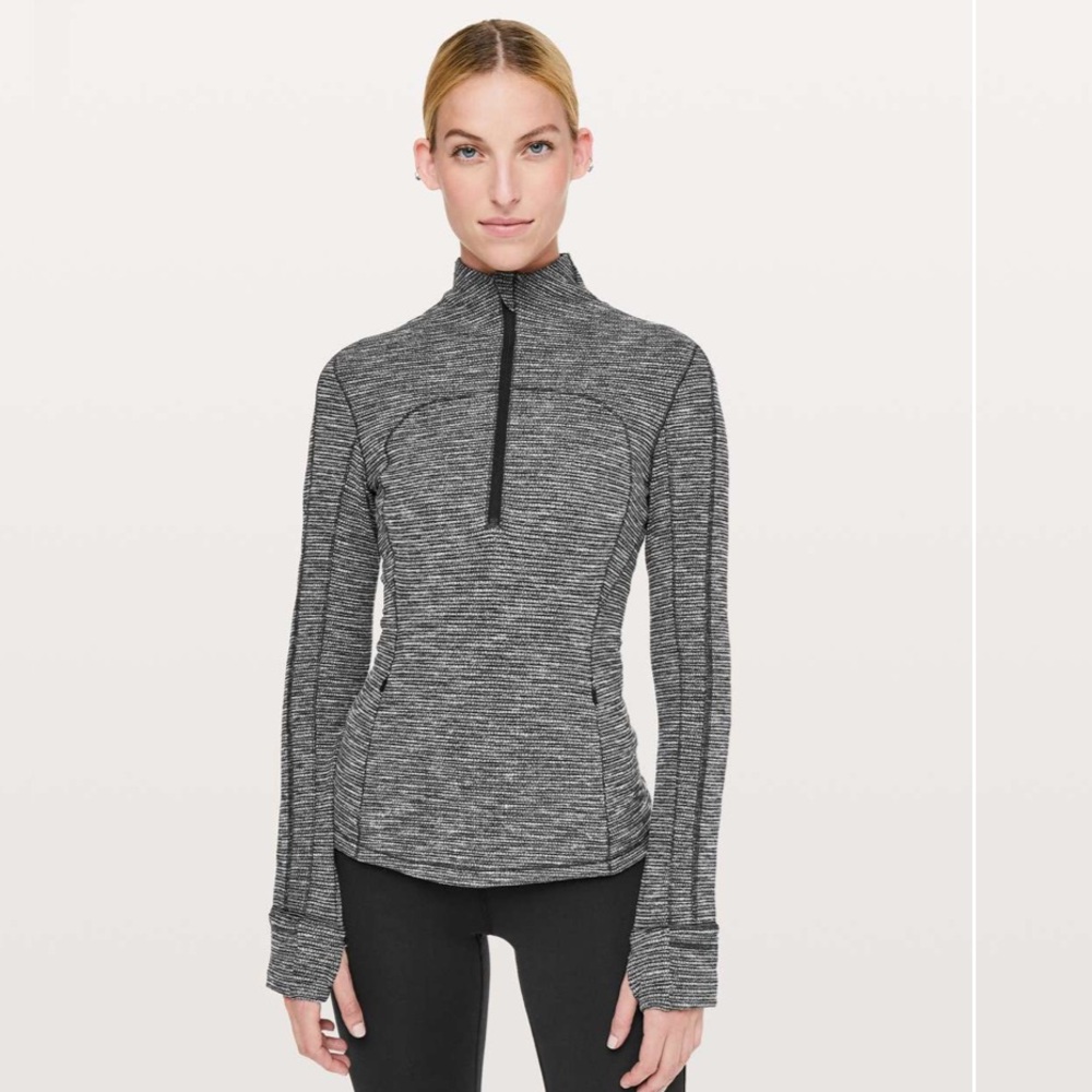 Lululemon Run Briskly 1/2 Zip Coco Pique Black White size 8